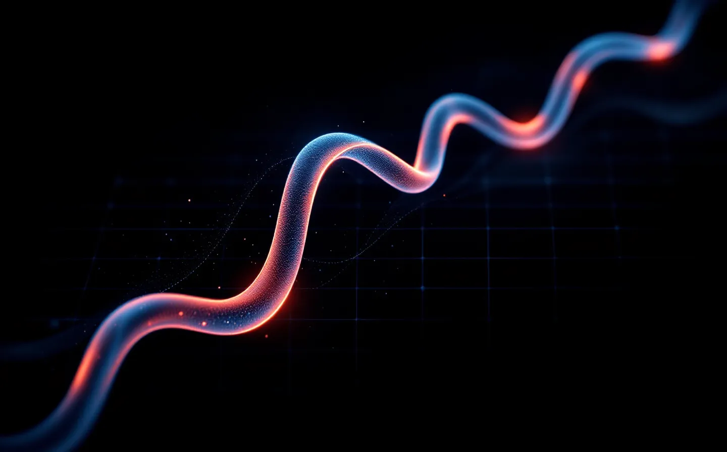 Abstract dark illustration of a five-node peptide chain with a single coral accent node
